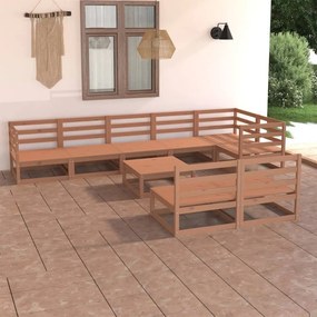 Set Divani da Giardino 9 pz Marrone Miele in Massello di Pino