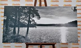 Quadro su tela – Tramonto sul lago in bianco e nero