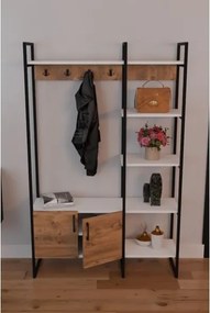 Mobile Ingresso Industrial 120x34x180 Con Scarpiera Appendiabiti E Ripiani Yago Rovere E Bianco