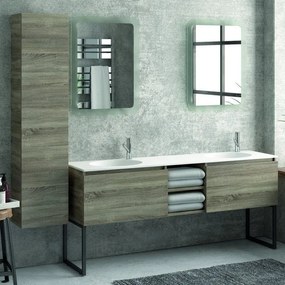 Kamalu - composizione bagno 175cm, composta da mobile con lavabo doppio, due specchi led e colonna sp-175c