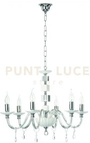 Lampadario livia 6 luci bianco- trasparente e cromo attacco e14 d.70cm