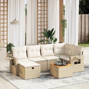 Set Divani da Giardino 7 pz con Cuscini Beige in Polyrattan