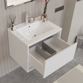 Mobile Bagno Sospeso Bianco Lucido 60 cm. con Lavabo e Specchio mod. MILANO