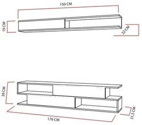 Parete Attrezzata Soggiorno 176 Cm Mobile Porta TV Con Ante Bianco E Teak Sims