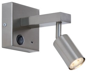 Lampada da parete moderna in acciaio con USB-C inclinabile - Rex