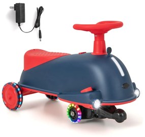 Costway Macchina cavalcabile elettrica 2 in 1, Auto da drift per bambini 3 anni con musica e pedale ruote luminose Blu