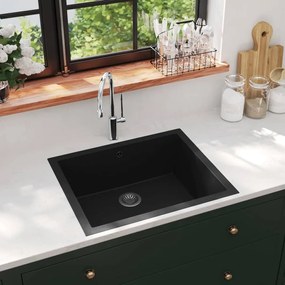 Lavello Da Cucina Con Foro Troppopieno Nero İn Granito /