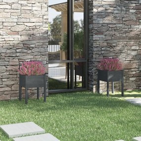 Fioriere Da Giardino 2 Pz Grigie 50x50x70 Cm Massello Di Pino /