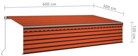 Tenda Sole Retrattile Manuale Parasole 6x3m Arancione e Marrone