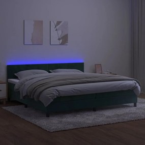 Letto a Molle con Materasso e LED Verde Scuro 200x200cm Velluto