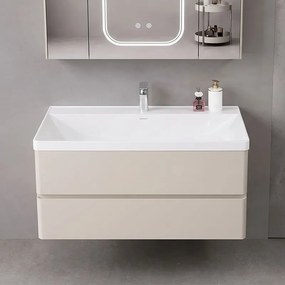 Mobile bagno 100 cm lavabo integrato e specchio contenitore | KAM-SM100 - KAMALU