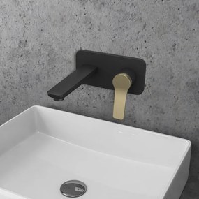 Kamalu - Miscelatore lavabo a muro finitura nera e leva in bronzo | KAM-KANDA NERO-B