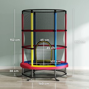 Trampolino per Bambini 3-6 Anni Ø160x190 cm con Rete di Sicurezza Senza Molle Multicolore...