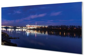 Quadro vetro Stadio notturno del ponte sul fiume varsavia 100x50 cm