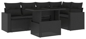 Set divano da giardino 6 pz con cuscini nero in polyrattan