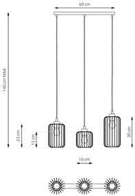 Sospensione Minimal Industrial Vander 3 Luci Lineari Nera