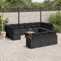 Set Divani da Giardino 14pz con Cuscini in Polyrattan Nero 3224361