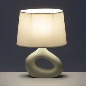 Lampada da tavolo in ceramica bianca e beige con paralume in tessuto (altezza 30 cm) - Casa Selección