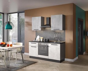 Cucina montata Dora bianco e grigio chiaro, lavello reversibile , L.180 cm, completa di: cappa a camino, piano cottura a induzione e forno