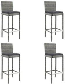 Set bar da giardino 5 pz con cuscini in polyrattan grigio