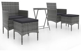 Set Bistrot da Giardino 5pz Polyrattan e Vetro Temperato Grigio