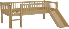 Letto da bambini rialzato di colore naturale in faggio massiccio con scivolo con rete inclusa 90x200 cm Forrest – Vipack