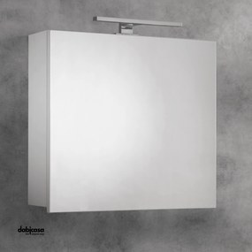 Specchio Contenitivo "Elba" Da 70 cm Bianco Frassino Con Lampada Led Con Apertura Anta a Ribalta