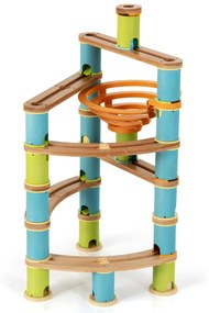Costway Set giocattolo educativo di 106 pezzi di bambù con biglie, borsa portabile, Set costruzioni include rampe piste