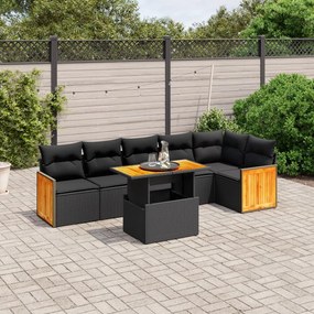 Set divani da giardino con cuscini 7pz nero polyrattan