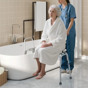 Costway Panca trasferimento vasca scorrevole per anziani e disabili, Sedia da doccia regolabile in altezza per vasca da bagno Bianco