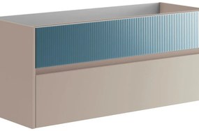 Mobile da bagno sotto lavabo Niwa sabbia frontale in vetro blu pacifico laccato opaco L 119.5 x H 50 x P 45.5 cm 2 cassetti, lavabo non incluso