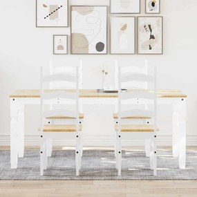 Set Da Pranzo 5 Pz Panama Bianco İn Legno Massello Di Pino /