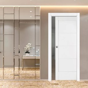 Porta interna scorrevole Ribera in legno laccato colore bianco, L 70 x H 210 cm, apertura reversibile