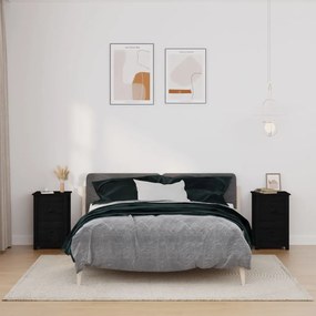 Comodini 2 Pz Nera 40x35x61,5 Cm İn Legno Massello Di Pino /