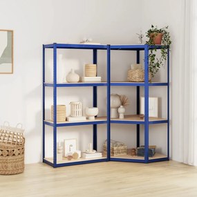 Scaffali A 4 Ripiani 2 Pz Blu İn Acciaio E Legno Multistrato /