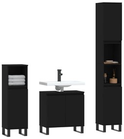 Set di mobili da bagno 3 pz nero in legno multistrato