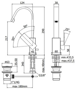 Paffoni Elle El877 Miscelatore lavabo Monocomando con canna ad ombrello e scarico automatico 1”1/4G Cromo