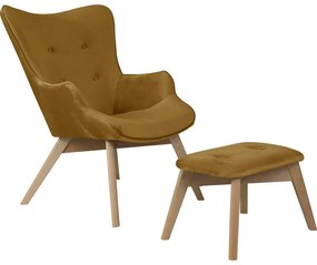 Poltrona con poggiapiedi color senape con rivestimento in velluto Niko – Ropez