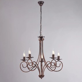 Lampadario Provenzale Candelabro Alma 5 Luci Ferro Battuto Nero E Rame