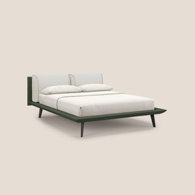 Petra letto di design bicolore con cuscini in piuma, piedini in mogano e tessuto impermeabile bicolore T11 e T06 verde - panna