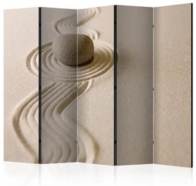 Paravento design Zen: Equilibrio II (5-parti) - sasso e sabbia in composizione beige