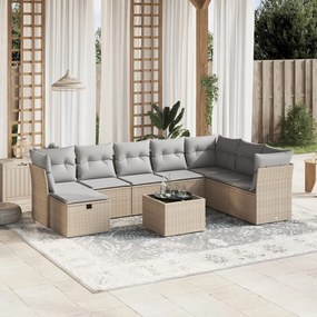 Set Divano da Giardino 9 pz con Cuscini Beige Misto Polyrattan