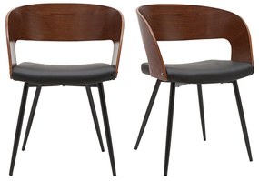 Sedie design legno scuro noce, sedute e metallo nero (set di 2) RIFF