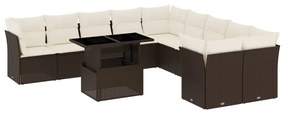 Set divani da giardino 11 pz con cuscini polyrattan marrone