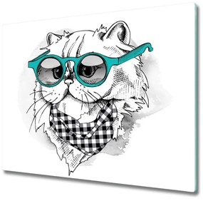 Tagliere in vetro Gatto con occhiali 60x52 cm