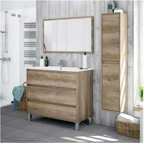 Mobile bagno 80 cm con lavabo, colonna e specchio rovere - Dakota 96249