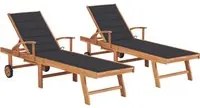 Lettini Prendisole 2 pz con Tavolo e Cuscino Antracite in Teak 3073186