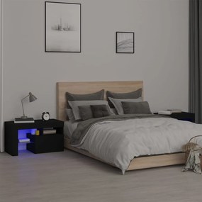 Comodini 2 Pz Con Luci A Led Neri 70x36,5x40 Cm /