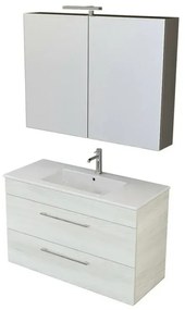 Mobile bagno sospeso 100 cm Smart bianco legno con specchio contenitore
