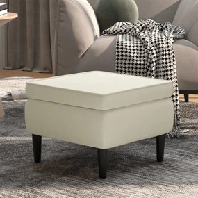 Poggiapiedi Con Gambe İn Legno Crema İn Velluto /